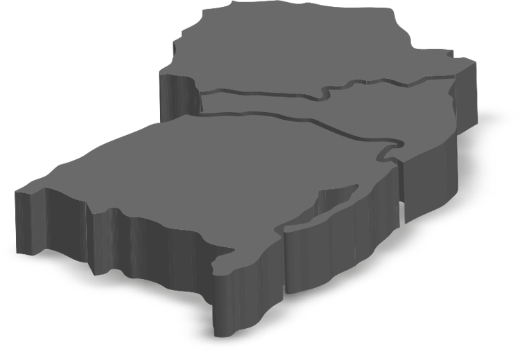 Mapa da região sul do brasil com os pontos de cada uma das unidades da Exban