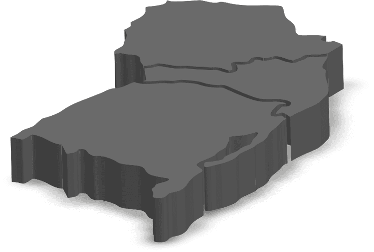 Mapa da região sul do brasil com os pontos de cada uma das unidades da Exban